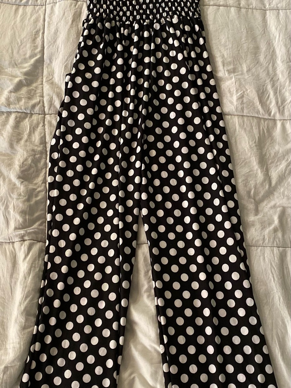 Black & White Polka Dot Wide-Leg Jumpsuit Pants